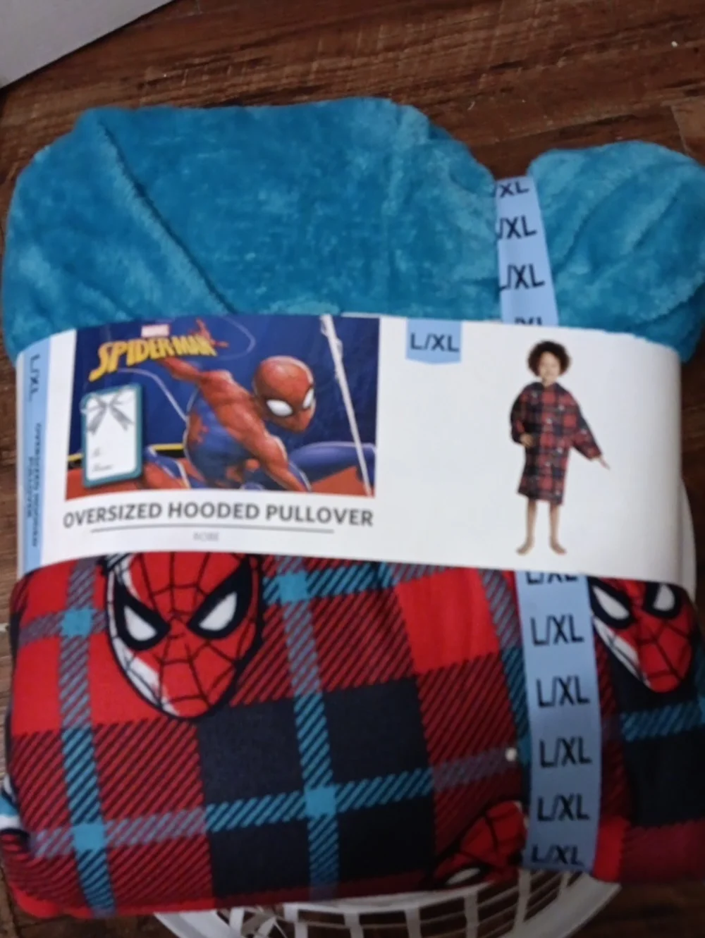 Marvel Spider-Man Plush Hooded Pullover - Teal, Red & Black